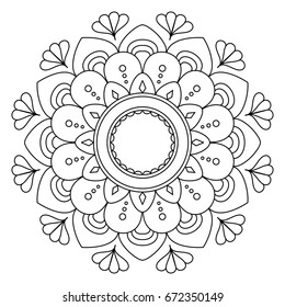 Mandala hand drawn zentangle. Image for backgrounds and adult coloring pages, books. Vector illustration