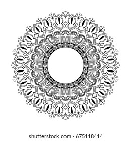 Mandala hand drawn zentangle. Image for backgrounds and adult coloring pages, books. Vector illustration