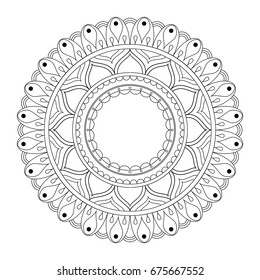 Mandala hand drawn zentangle. Image for backgrounds and adult coloring pages, books. Vector illustration