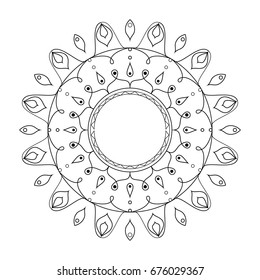 Mandala hand drawn zentangle. Image for backgrounds and adult coloring pages, books. Vector illustration