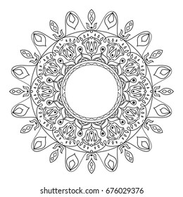 Mandala hand drawn zentangle. Image for backgrounds and adult coloring pages, books. Vector illustration