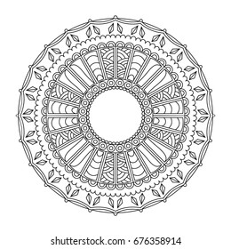 Mandala hand drawn zentangle. Image for backgrounds and adult coloring pages, books. Vector illustration