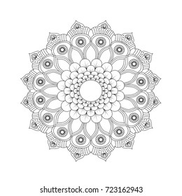 Mandala hand drawn zentangle. Image for backgrounds and adult coloring pages, books. Vector illustration