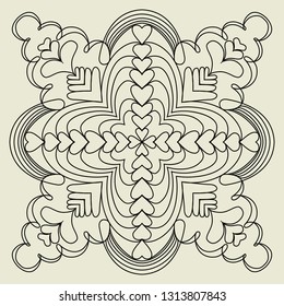 Mandala hand-drawn on a light background. Coloring for meditation. Vector illustration.