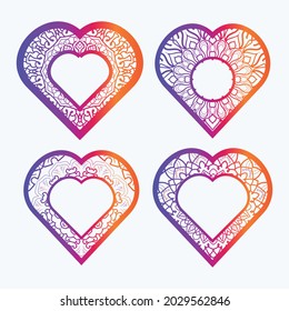 Mandala marco cardíaco monograma colección vector conjunto de ilustraciones de amor coloridas