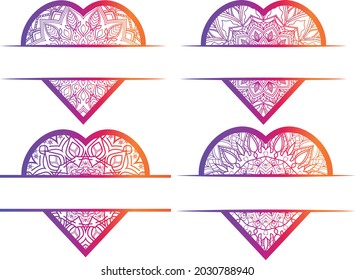 Mandala heart frame monogram collection vector set colorful love illustration