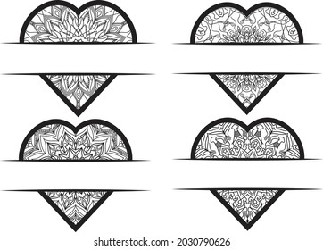 Mandala heart frame monogram collection vector illustration elements