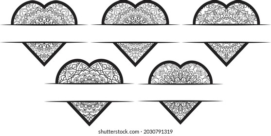 Mandala heart frame monogram collection vector set 