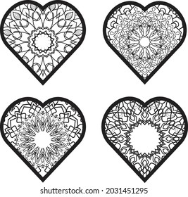 Mandala marco cardíaco monograma colección vector conjunto de ilustraciones de amor coloridas