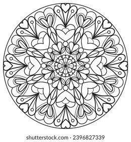 Mandala heart lotus flower hand drawn for adult coloring book