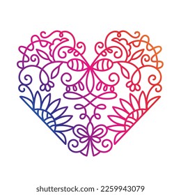 Mandala Heart shape gradient patterned print, isolated line art logo. Ethnic style outline tattoo, hand drawn love emblem, Valentines day, romantic wedding invitation decor tattoo. Vector illustration