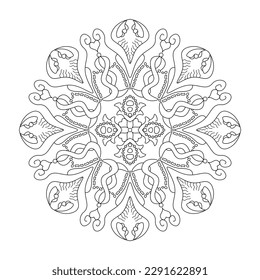 Mandala con corazones. Colorido de la página. Ilustración vectorial.