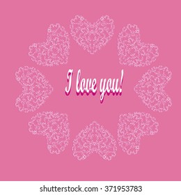 Mandala with hearts on a card for Valentine's Day. Vector illustration pattern Beautiful heart for a declaration of love. lacy heart