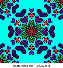 Mandala with hearts pattern. Mandala seamless pattern. patterns for Valentine's day vector illustration.