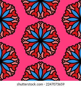 Mandala with hearts pattern. Mandala seamless pattern. patterns for Valentine's day vector illustration.