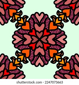Mandala with hearts pattern. Mandala seamless pattern. patterns for Valentine's day vector illustration.