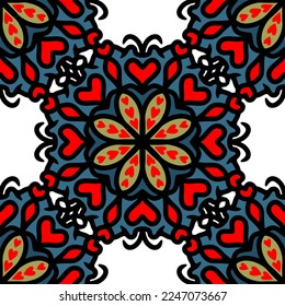 Mandala with hearts pattern. Mandala seamless pattern. patterns for Valentine's day vector illustration.