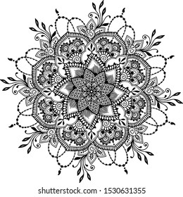 Mandala with henna handdrawn style 