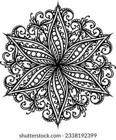 Mandala. Highly detailed ornamental design. Tattoo, print, design element, for coloring book pages
