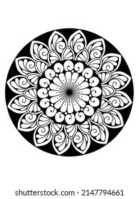 Mandala, highly detailed zentangle inspired illustration, black and white.