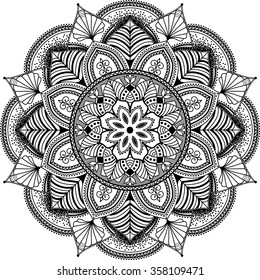 Mandala, Highly Detailed Zentangle Inspired Illustration, Ethnic Tribal Tattoo Motive, Black And White