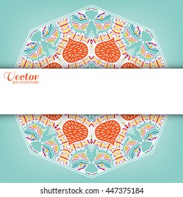 Mandala horizontal background with place for the text. Tribal ethnic ornament, arabic indian turkish pattern. Mandala flower decoration, oriental pattern. Vector geometric background.