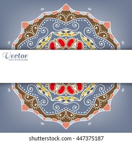 Mandala horizontal background with place for the text. Tribal ethnic ornament, arabic indian turkish pattern. Mandala flower decoration, oriental pattern. Vector geometric background.