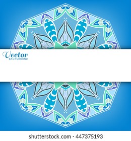 Mandala horizontal background with place for the text. Tribal ethnic ornament, arabic indian turkish pattern. Mandala flower decoration, oriental pattern. Vector geometric background.