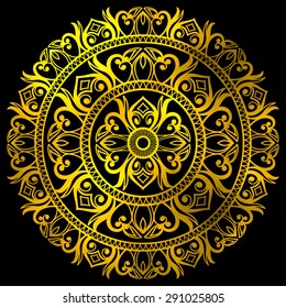 Mandala horizontal background, tribal ethnic ornament, vector islamic arabic indian pattern. Gold and black