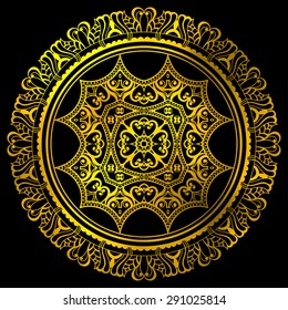 Mandala horizontal background, tribal ethnic ornament, vector islamic arabic indian pattern. Gold and black