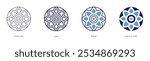 Mandala icon in 4 different styles. Thin Line, Line, Bold, and Bold Line. Duotone style. Editable stroke.