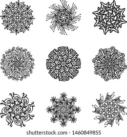Mandala icon set. Vector illustration in linear style isolated on white background. Perfect for logo design, cutting projects, scrapbooking, decals, prints.