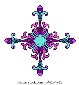 mandala icon in the shape of a cross, snowflakes, stars and flowers boho style
