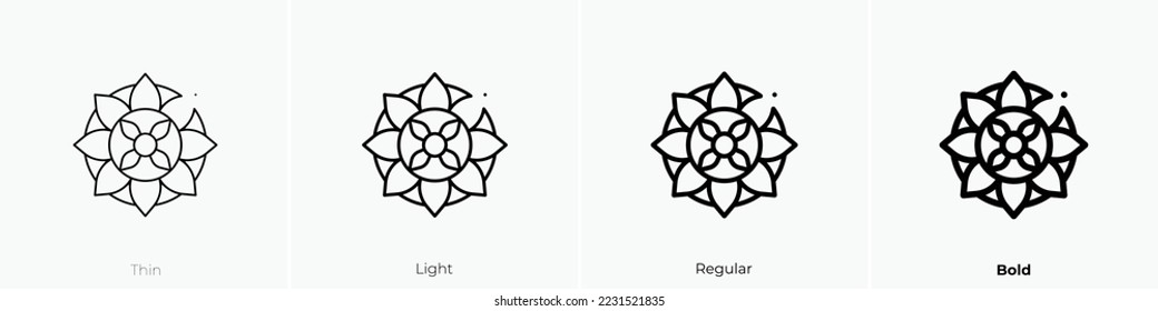 mandala icon. Thin, Light Regular And Bold style design isolated on white background
