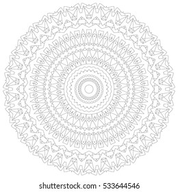 Mandala illustration. Circular intricate pattern. Lace circle design template. Abstract geometric mono line background isolated on white.