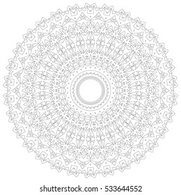Mandala illustration. Circular intricate pattern. Lace circle design template. Abstract geometric mono line background isolated on white.