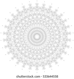 Mandala illustration. Circular intricate pattern. Lace circle design template. Abstract geometric mono line background isolated on white.