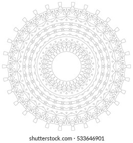 Mandala illustration. Circular intricate pattern. Lace circle design template. Abstract geometric mono line background isolated on white.