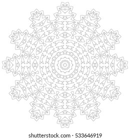 Mandala illustration. Circular intricate pattern. Lace circle design template. Abstract geometric mono line background isolated on white.