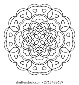 Ilustración de mandala diseñada para la relajación, la atención plena y la meditación creativa. Este mandala detallado es ideal para libros de colorear para adultos, actividades de alivio del estrés y proyectos de arte terapéutico.