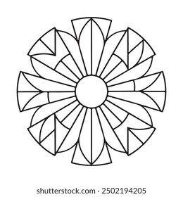 Mandala Illustration with Geometric Shapes and Bold Outlines for Easy Coloring page book, henna