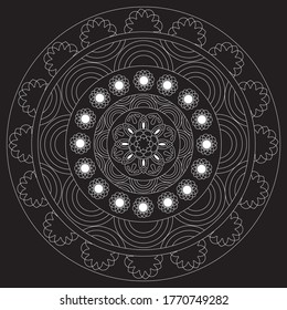 Mandala, illustration, tattoo, decorative ornament in ethnic oriental style. Coloring book page. 