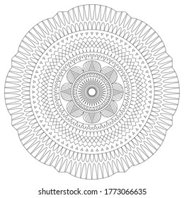 Mandala, illustration, tattoo, decorative ornament in ethnic oriental style. Coloring book page. 