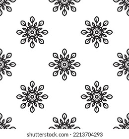 Mandala images Black and white Seamless Pattern. Hand-drawn background. Islam, Arabic, Indian, and ottoman motifs. Perfect for printing on fabric or paper.