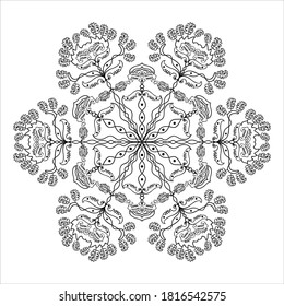 Mandala india culture icon. Circular pattern in form of mandala for Henna, Mehndi, tattoo, decoration. Decorative ornament in oriental style with Yin-yang hand drawn symbol. Coloring book page. Floral