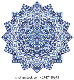 Mandala. Indian antistress medallion. Abstract islamic flower, arabic henna design, yoga symbol. White background. Vector illustration