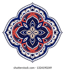 Mandala indian paisley pattern element vector. Flower medallion print. Arabesque floral motifs. Ethnic ornament design for beauty label, yoga emblem, clothing embroidery, oriental symbol.