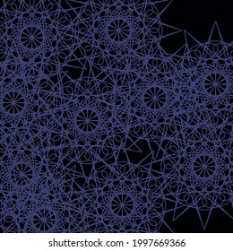 Mandala Indigo Ornamental Darkness Chaotic Calm Vintage Lace Design Pic. Pattern Print Blue Mystery Folk Cold Stars Textile Wallpaper. Ice Dark Luxury Network Shapes Messy Black Night Pattern.