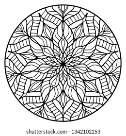 Mandala inside circle. Vector Outline. For printables, coloring books, textiles and decorations
