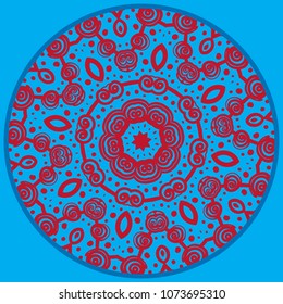 Mandala Inspired Pattern. Doodle drawing Round ornament In Red and blue colour